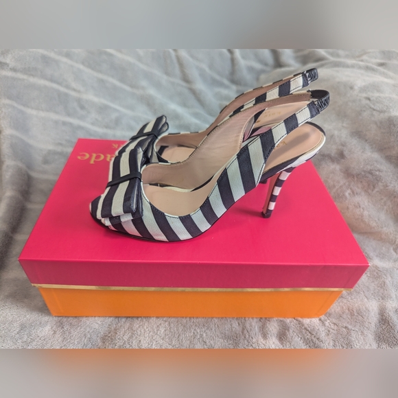 kate spade Shoes - Kate Spade striped with bow kitten heels